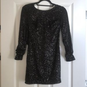 Black Long Sleeve Sequin Mini Dress